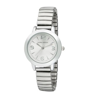 Laura Ashley Silver Women's Round Expandable Stainless Steel Bracelet Watch