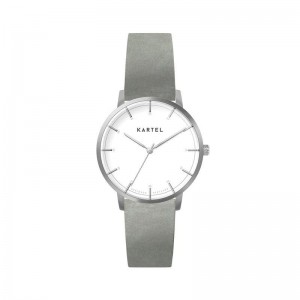 ISLA 34MM GREY LEATHER STRAP WATCH